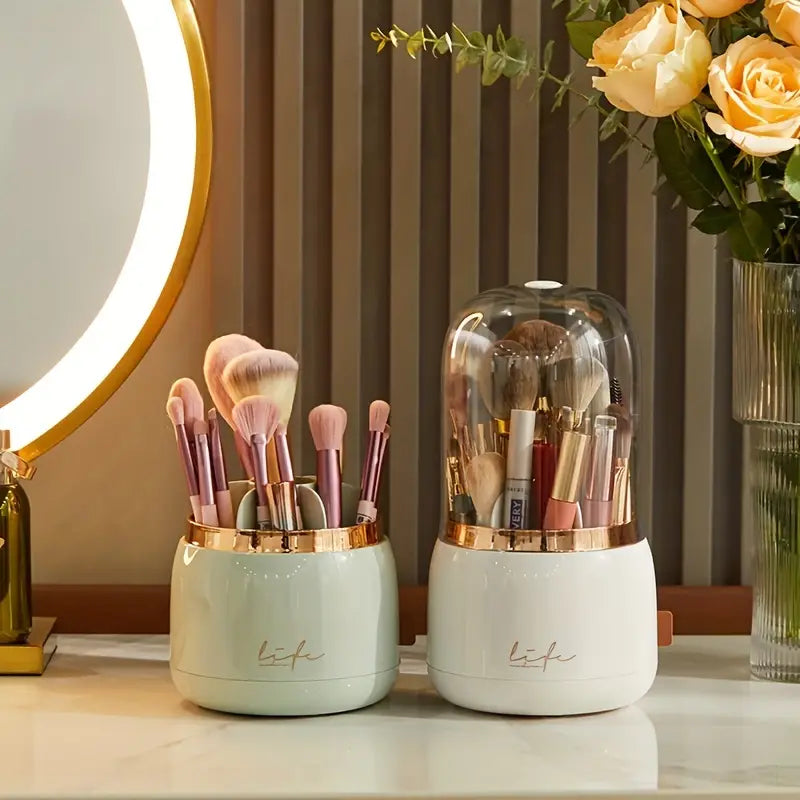 360 Rotating Makeup Brush Holder Organizer with Lid