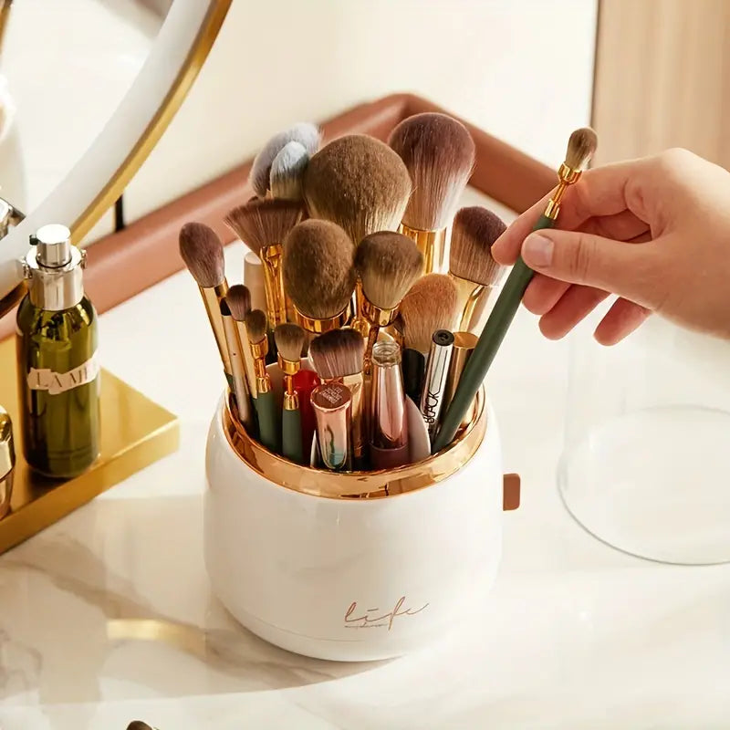 360 Rotating Makeup Brush Holder Organizer with Lid