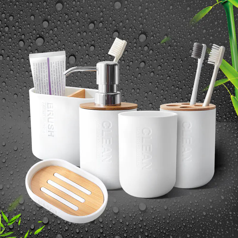 Bamboo Bathroom Toothpaste Holder and Cup Set