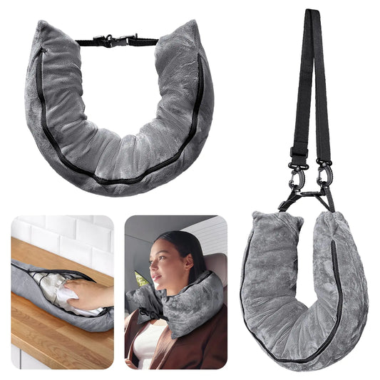 Eppyyo Stuffable Travel Pillow for Extra Luggage Velvet Travel Neck Pillow Storage Bag with Adjustable Neck Size Fits About 6 T-Shirts Travel Essentials Multifunctional Sleeping Rest Cushion