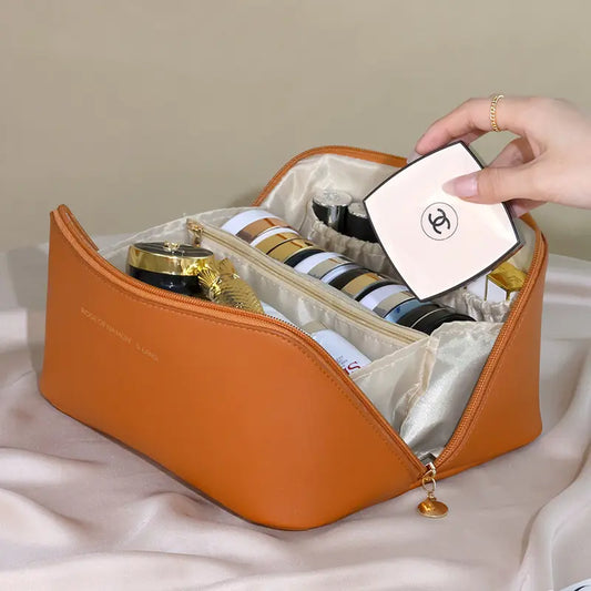 Large Waterproof Cosmetic Bag with Dividers and Handle