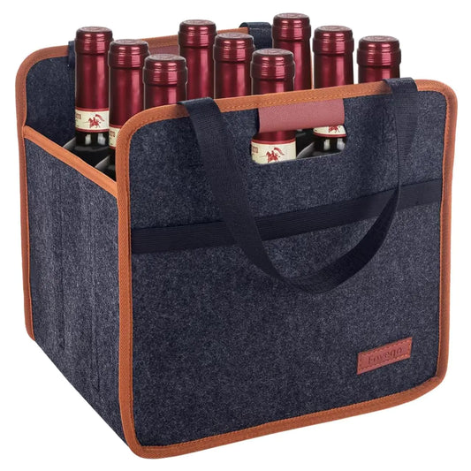 Foyego 9 Bottle Reusable Tote Bag Insulated - Thermal Padded Bottle and supply Carrier, Grocery, Travel, Camping and Picnic