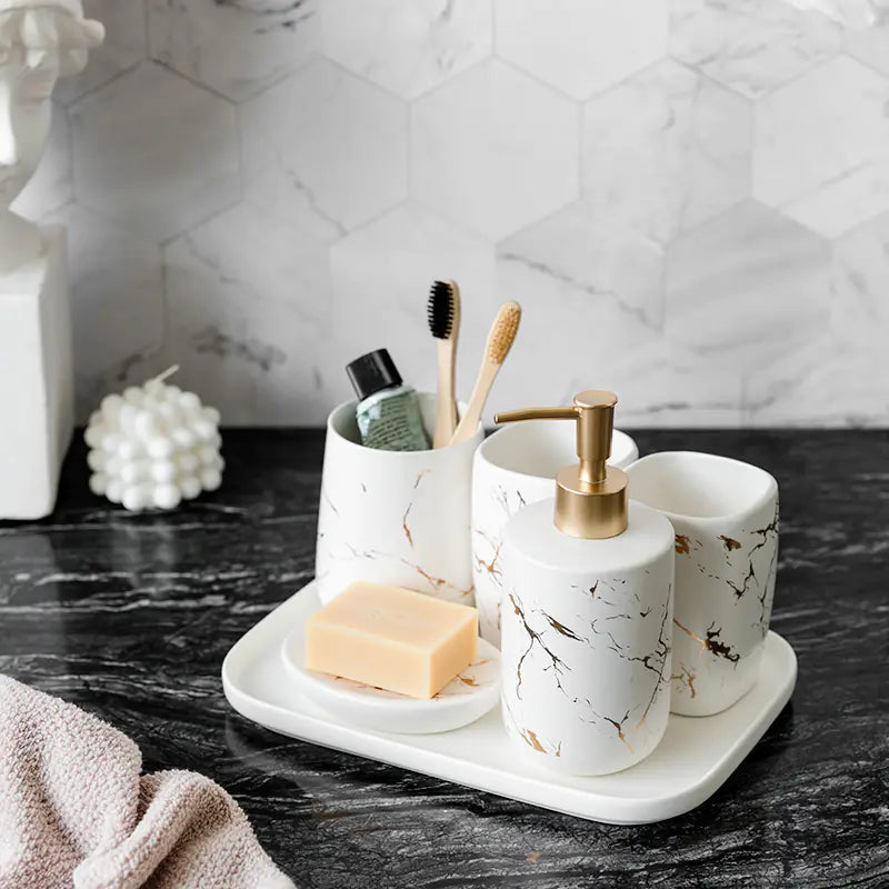 Marble Striped Ceramic Toothbrush Holder for Bathroom