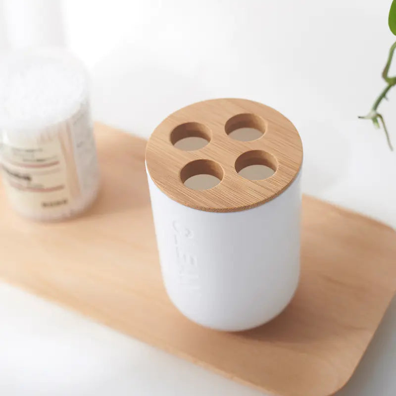 Bamboo Bathroom Toothpaste Holder and Cup Set