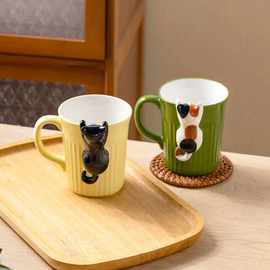 Peeking Cat Ceramic Mug Set with Cute Design (Single)
