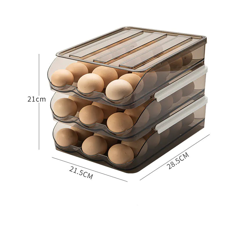 Transparent Rolling Egg Carton with Lid for Kitchen