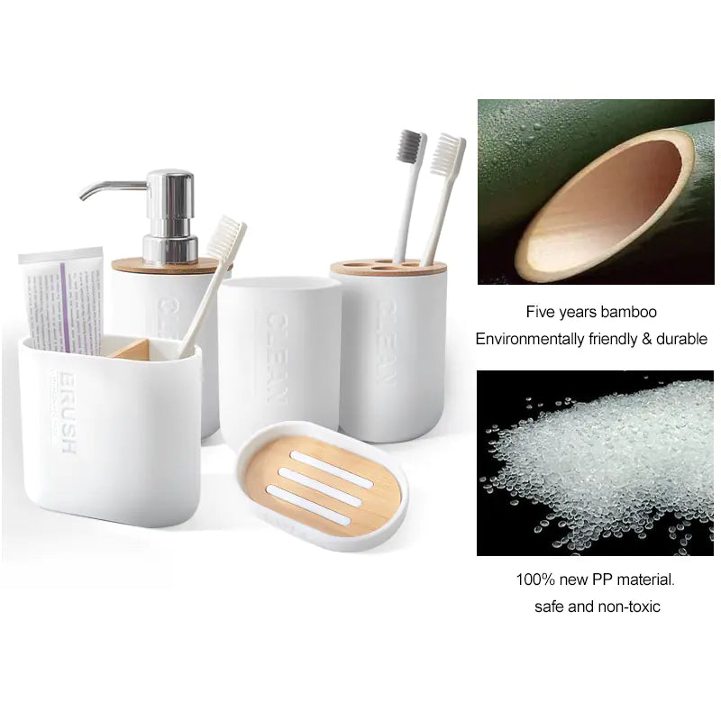 Bamboo Bathroom Toothpaste Holder and Cup Set