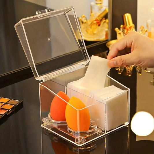 Clear Makeup Organizer with Lid and Sponge Holder