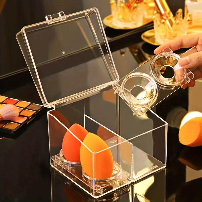 Clear Makeup Organizer with Lid and Sponge Holder