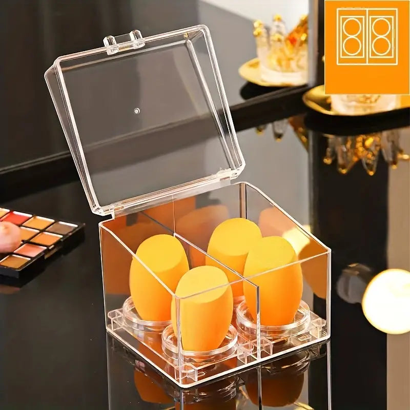 Clear Makeup Organizer with Lid and Sponge Holder