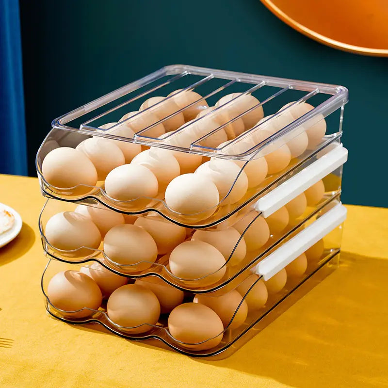 Transparent Rolling Egg Carton with Lid for Kitchen
