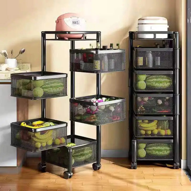 Stackable Metal Rotating Basket Rack with Wheels