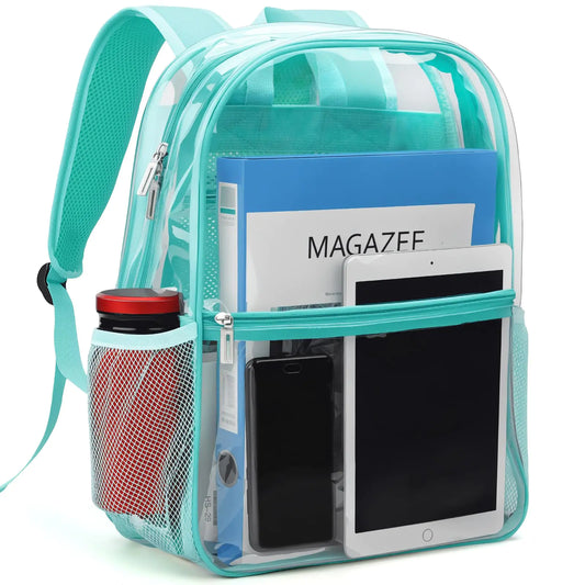 REAWUL Clear Backpack Heavy Duty Large TPU Transparent Backpacks See Through Backpacks for Security TravelCollege. (Light Blue)