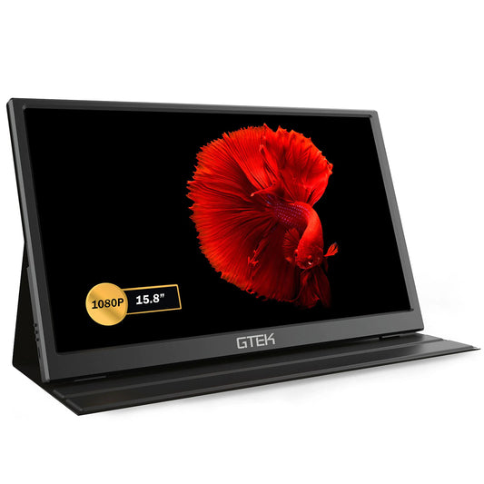 Portable Monitor - GTEK 15.6 Inch IPS Full HD 1920x1080 Screen Speaker External Dual Computer Display USB C & Mini HDMI Travel Monitor for MacBook Laptop PC Phone Includes Smart Cover (Renewed)