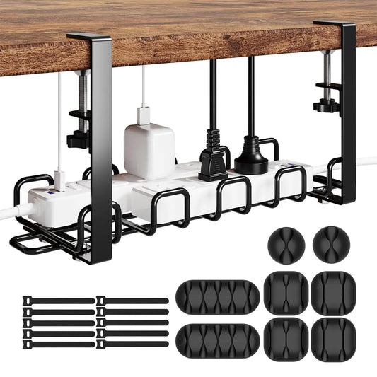 Under Desk Cable Management Tray - 4mm Sturdy Wire Organizer - No Drill Cord Organizer with Clamp for Cable Management - Standing Desk Accessories for Cable Home Office Organization