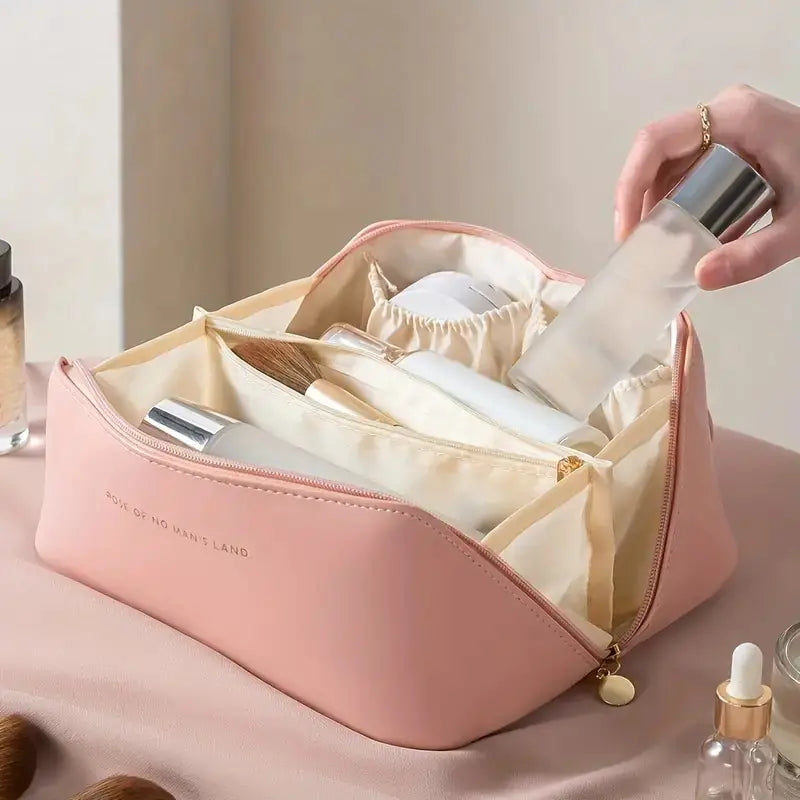 Large Waterproof Cosmetic Bag with Dividers and Handle