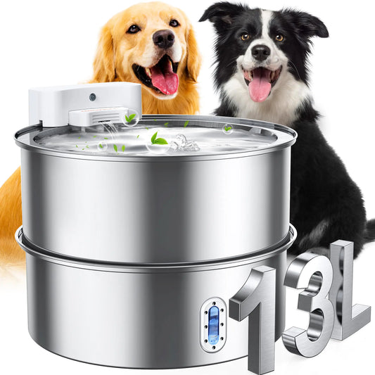 Dog Water Fountain for Large Dog 7-13L/1.8-3.4Gal Stainless Steel Pet Water Fountain Automatic Filtered Dog Water Bowl Dispenser with Filter Quiet Pump BPA Free for Cats & Dogs Muti-pet Home