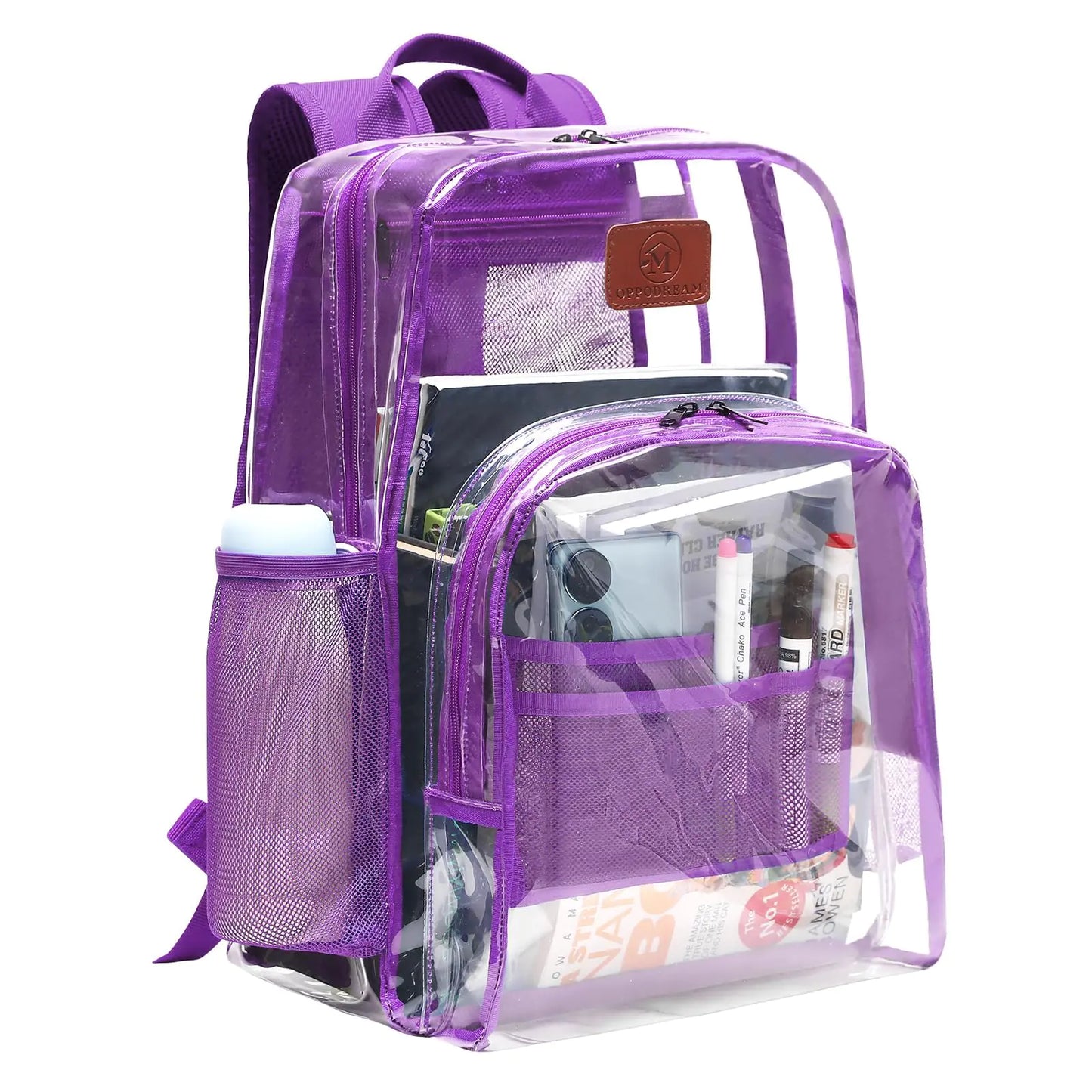 OPPODREAME Clear Backpack for Stadium Events Clear Bookbag Heavy Duty Thick PVC Transparent See Through Backpack - Waterproof Transparent Bag Stadium Work Festival Purple
