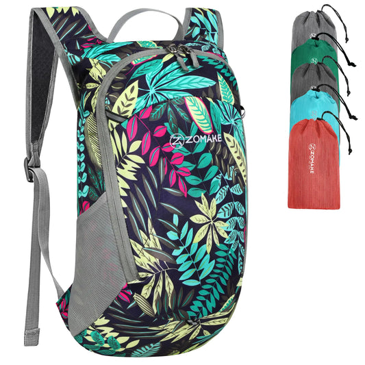ZOMAKE Ultra Lightweight Packable Backpack 18L Small Foldable Hiking Backpacks Water Resistant Folding Daypack for Travel(Mixed Color-Leaves)