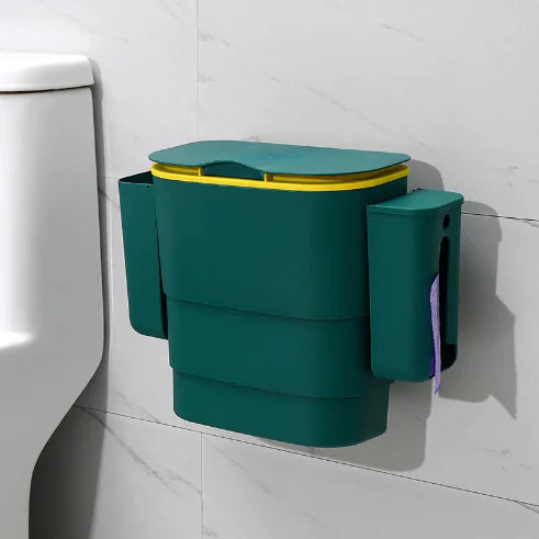 Retractable Wall-Mounted Trash Can with Lid